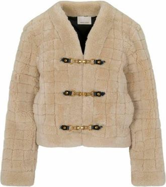 Rebecca Taylor Quilted Stitch Shearling Jacket in Cream at Nordstrom, Size X-Large