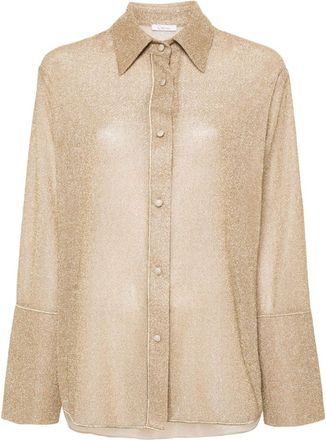 Os&eacute;ree lurex long-sleeve shirt - women - Polyamide/Metallic Fibre - S/M - Gold