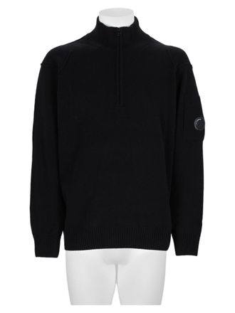 C.P. Company Black Half-Zip Ribbed Wool-Blend Sweater