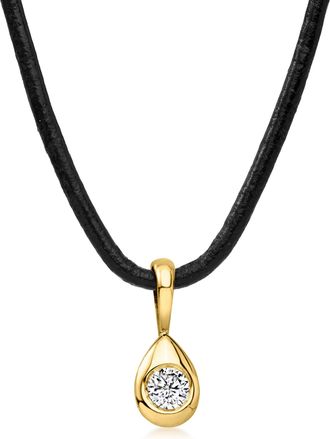 RS Pure by Ross-Simons Lab-Grown Diamond Teardrop Pendant Necklace in 18kt Gold Over Sterling With Black Leather Cord
