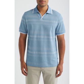 Bugatchi Textured Stripe Johnny Collar Polo in Peacock at Nordstrom, Size Xx-Large