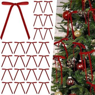 OEM 24 Lazos De Terciopelo Rojo Para &Aacute;rbol De Navidad, Decoraciones Navide&ntilde;as Burdeos, Lazos Rojos Para &Aacute;rbol De Navidad, Puertas Y Guirnaldas