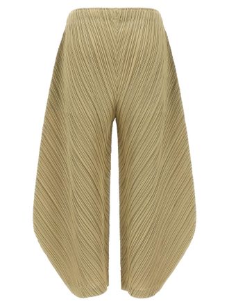 Pleats Please Issey Miyake Pleated Polyester Trousers - Beige