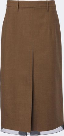 Prada Chiffon-trimmed virgin wool midi skirt