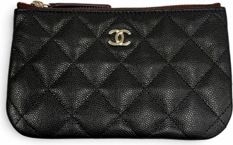 Chanel Black Burgundy Leather Pouch (Pre-Owned)