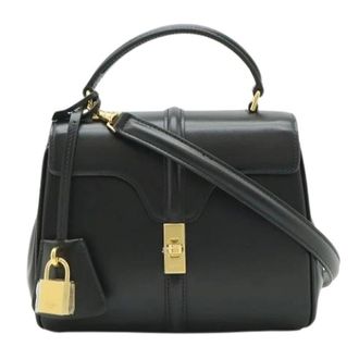 Celine Pre-owned Mini 16 Calfskin Handtas Zwart Goud - Dames - Vintage Handtas - Zwart - ONE Size - Leer - Vintage