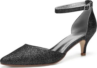 Generic Wedding Bridal Shoes Womens Mid Kitten Heel Pointed Toe Pumps Prom Party Dress Bridal Stiletto 6 Cm,Black,3 UK