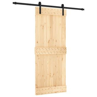 Berkfield Home Sliding Door with Hardware Set 85x210 cm Solid Wood Pine in Natural