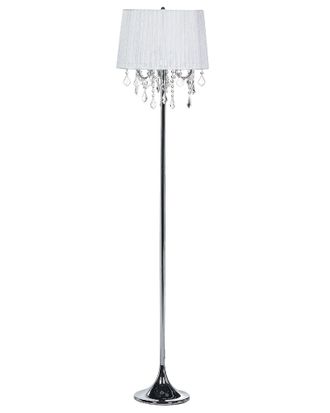 Beliani Lampada Da Terra Alta In Piedi Paralume Cristalli Glam 3 Luce Bianco Evans