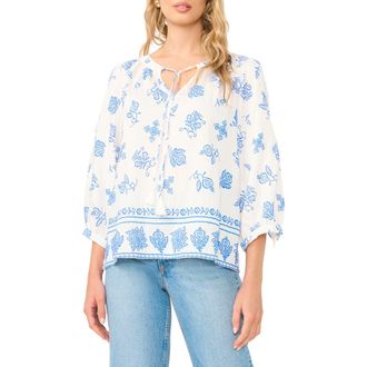 Vince Camuto Tie Neck Peasant Top in Ultra White at Nordstrom, Size X-Large P