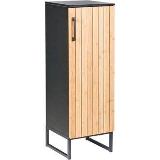 Beliani Mueble De Ba&ntilde;o Moderno Con 3 Estantes De Bamb&uacute; Madera Acero Y Mdf Negro/marr&oacute;n Claro Miscanti