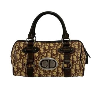 Dior Pre-owned Trotter Canvas Leather Boston Bag - Dames - Pre-owned - Bruin - Maat: ONE Size Leer