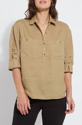 Lyss&eacute; Rose Roll Tab Linen Utility Shirt in Olive Tint at Nordstrom Rack, Size Medium