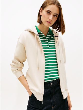 Tommy Hilfiger Womens Relaxed Fit Zip Hoodie - Beige - XXL
