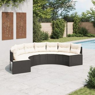 vidaXL Sof&aacute; De Jard&iacute;n Semicircular Con Cojines Rat&aacute;n Sint&eacute;tico Negro Vidaxl