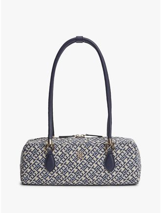 Tommy Hilfiger Womens Jacquard Monogram East-West Shoulder Bag - Blue