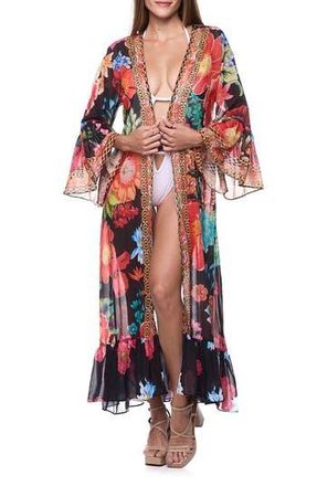 Ranee&rsquo;s Floral Ruffle Duster in Black at Nordstrom Rack