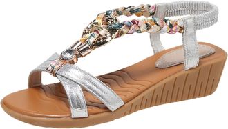 Generic Cocila Comfy Sandals For Women Uk Ladies Fashion Summer Leather Knitted Decoration Slope Heel Silver, 6.5 Chunky Black Wedge Flat Size 5 7 Wide Fit Sh