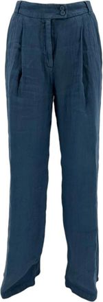 120% Lino Wide Broeken - Dames - Wijde Broeken - Blauw - XS - Linnen - Broeken