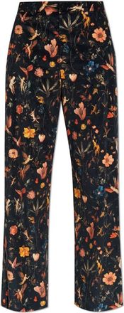 R13 Fluwelen broek met bloemenmotief - Dames - Straight fit broeken - Zwart - W28 - Katoen - Broeken
