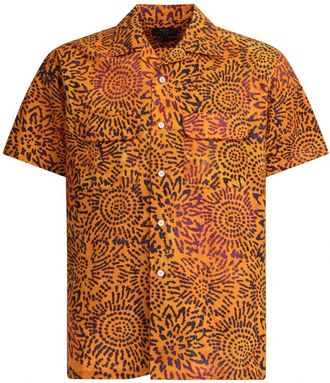 Beams Plus Overhemd met Batikprint en Open Kraag - Heren - Korte mouwen Overhemden - Oranje - S - Katoen - Overhemden