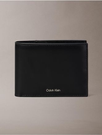 Calvin Klein Mens Raised Logo Trifold Wallet - Black