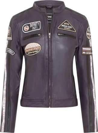 Infinity Leather Womens Biker Racing Badges Purple Leather Jacket-Eastleigh