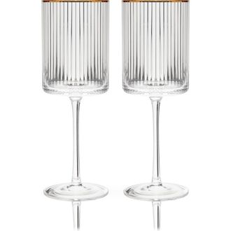 Viski Meridian Crystal Gold Rimmed Wine Glasses Set of 2 in Clear at Nordstrom