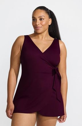 Lands End Plus Size Side Tie Mini Swim Dress Swimsuit in Dark Wine at Nordstrom, Size 22W