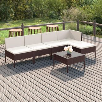 vidaXL Vidaxl - Set Muebles De Jard&iacute;n 6 Pzas Y Cojines Rat&aacute;n Sint&eacute;tico Marr&oacute;n