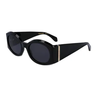 Ferragamo Oval Full Rim Sunglasses - Black