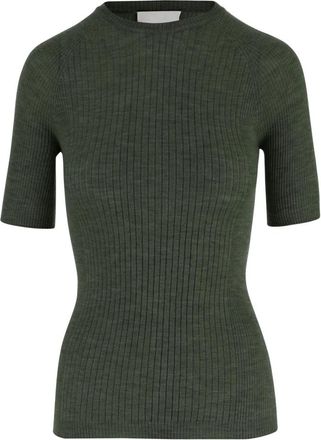 SA SU PHI Cashmere Blend Rib T-shirt - Dames - Cashmere truien - Groen - XL - Kasjmier - Truien & Vesten