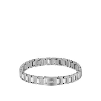 BOSS Silver-tone link cuff with logo closure