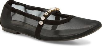 Stuart Weitzman Goldie Crystal Strap Ballet Flat in Black Mesh Gala at Nordstrom, Size 10.5