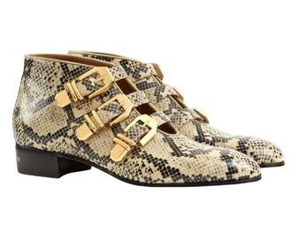 Gucci Neutral Snake-Effect Leather Ankle Boots Size 38