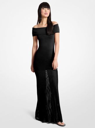 Michael Kors Pleated Stretch Knit Off-The-Shoulder Maxi Dress