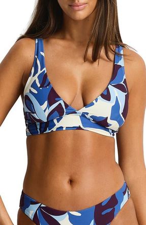 Sea Level Australia Rumba Longline Lace-Up Bikini Top in Denim Blue at Nordstrom, Size 10
