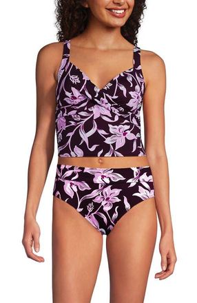 Lands End Sweetheart Wrap Midkini Top in Tropic Floral/dark Wine at Nordstrom, Size 22W
