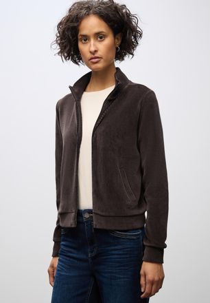 Street One Sweatjacke STREET ONE, Damen, Gr. 46, deep roast braun, Cord, Obermaterial: 67% Baumwolle, 28% Polyester, 5% Elasthan, unifarben, normal h&uuml;ftbedeckend