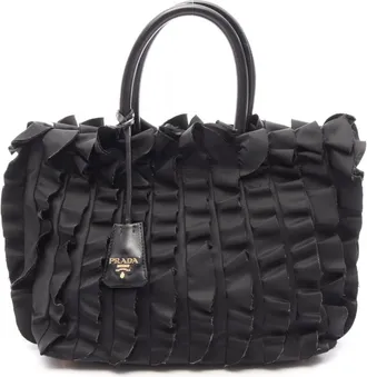 Prada Black Nylon Leather Handbag Tote Bag (Pre-Owned)