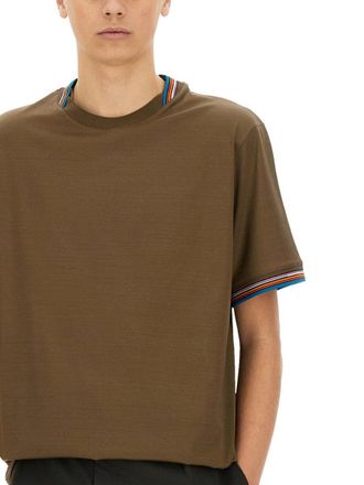 Paul Smith Striped-Trim Cotton T-Shirt - Brown