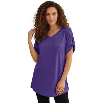 Roaman's Plus Size Slub V-Neck Boyfriend Tunic Top in Midnight Violet at Nordstrom, Size Medium