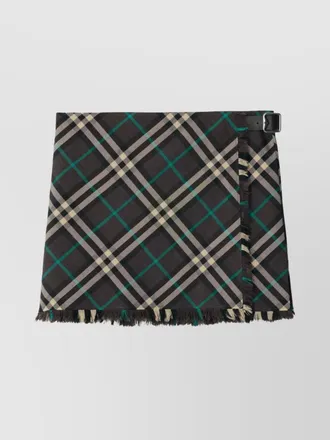 Burberry checked pleated wool blend mini wrap skirt