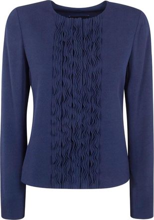 Emporio Armani Gekreukeld Jasje - Dames - Ronde hals truien - Blauw - XL - Leer - Truien & Vesten