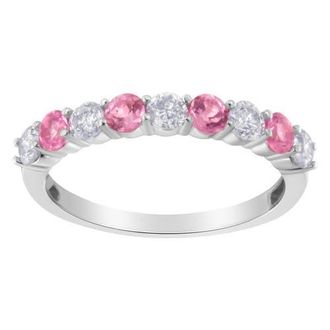 House of Brilliance 10K Gold 1/2 cttw Diamond and 3MM Created Gemstone Band Ring in Pink Sapphire at Nordstrom, Size 7