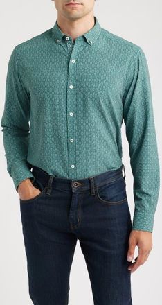 Johnston & Murphy XC+ Football Print Performance Button-Down Shirt in Green at Nordstrom, Size X-Large