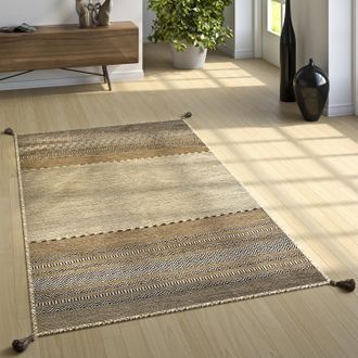 Paco Home Paco Home - Alfombra Dise&ntilde;o Kilim Tejida A Mano 100 % Algod&oacute;n Moderna Estampada Beige 200x290 Cm