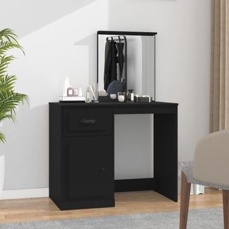 vidaXL Tocador Con Espejo Madera Contrachapada Negro 90x50x132,5 Cm Vidaxl