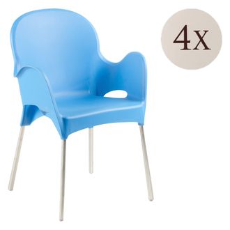 Dmora Silla De Exterior Raimund, 4 Sillas Apilables, Hechas En Italia, Con Brazos, Azul