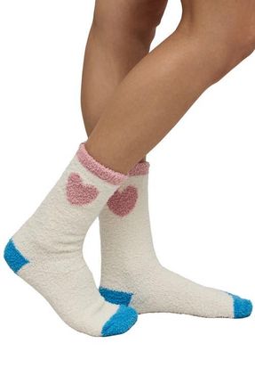 Barefoot Dreams CozyChic Colorblock Heart Crew Socks in Cream Multi at Nordstrom